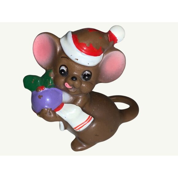 Small Ceramic Christmas Tree With Mice and Bear Figurines - Picture 2 of 11